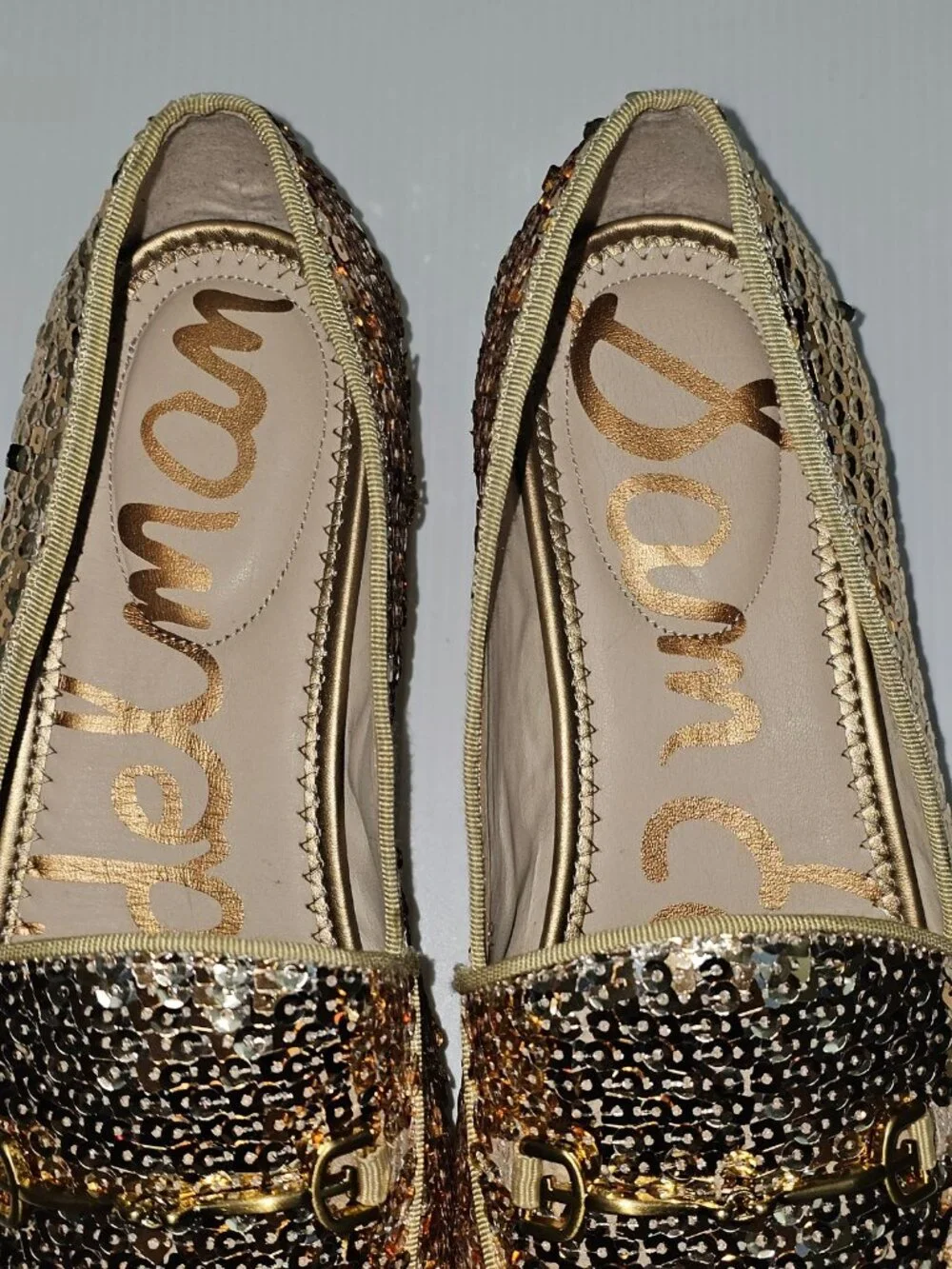 Sam Edelman Loraine Horsebit Loafer Womens 9.5 Gold Multi Sequin Slip On Flats